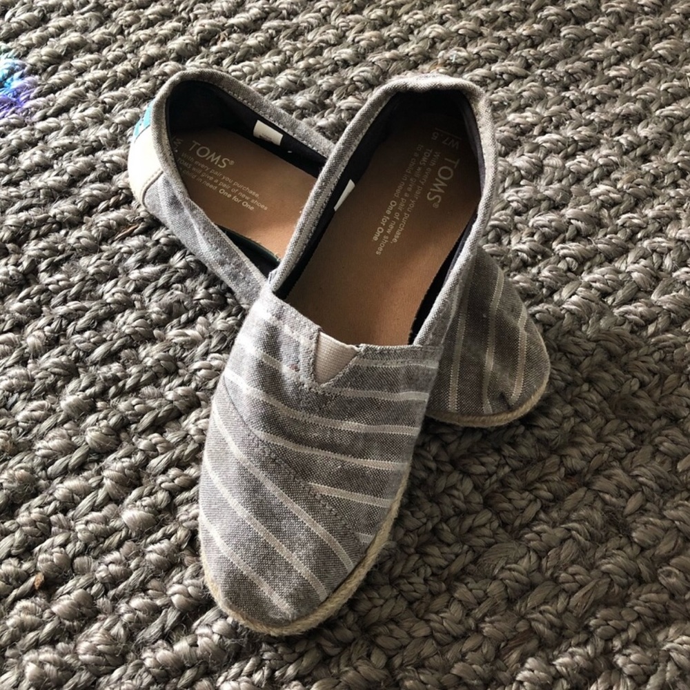 Blue-ish Gray Striped TOMS Slip Ons